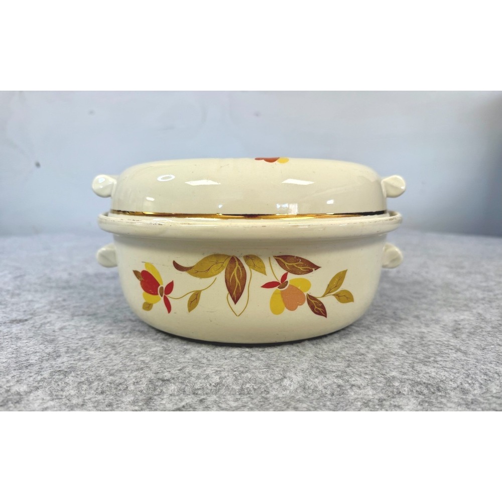 Vintage Hall Superior Jewel Tea Autumn Leaf Round 2 Qr. Casserole Dish w/Lid